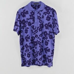 G/FORE Tonal Floral Tech Piqué Polo Mens Size L Purple Performance Golf Luxury